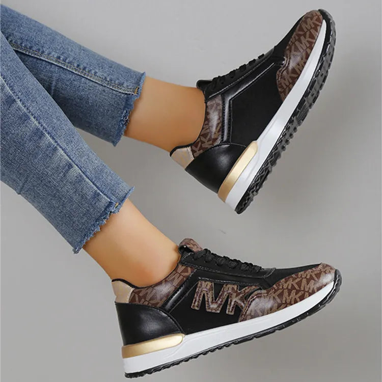 Contrast Lace Up Round Toe Sneakers - Grace Beauty H&C