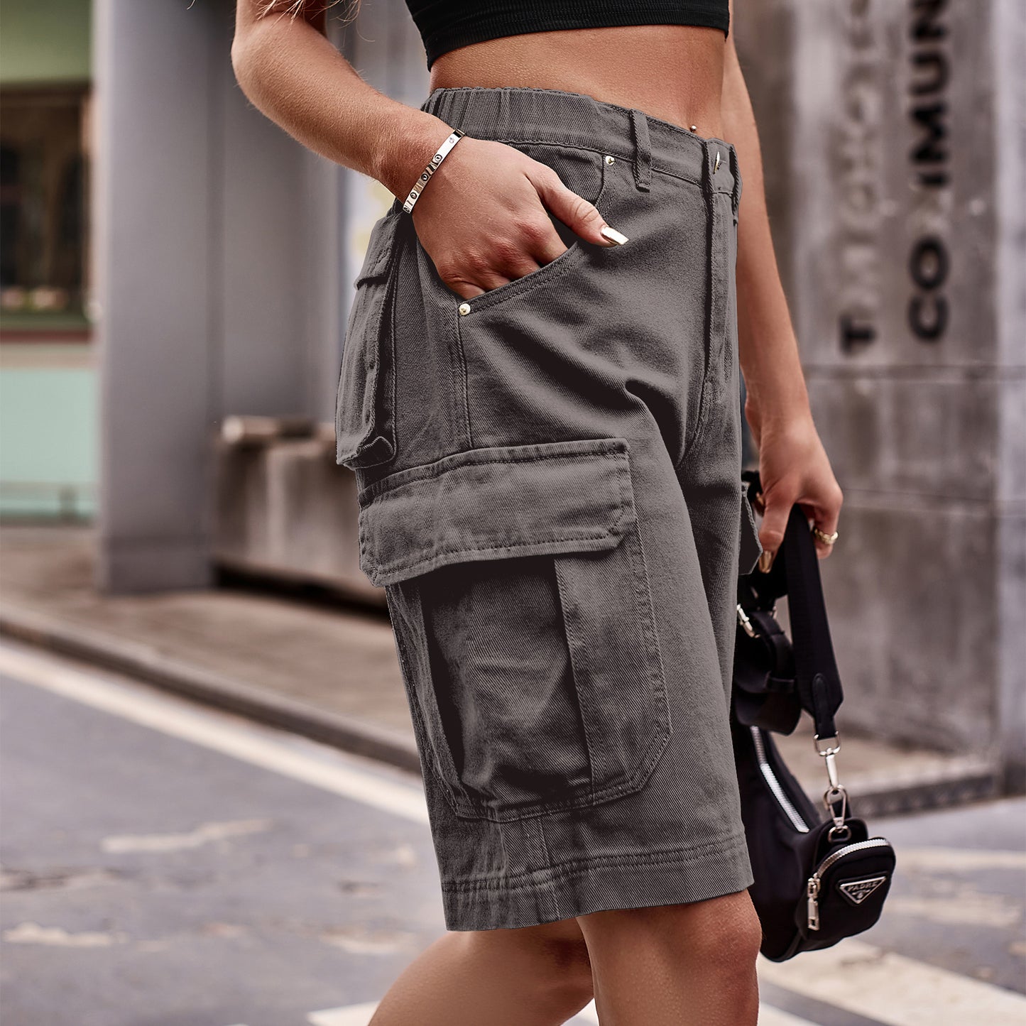 Denim Cargo Shorts with Pockets - Grace Beauty H&C