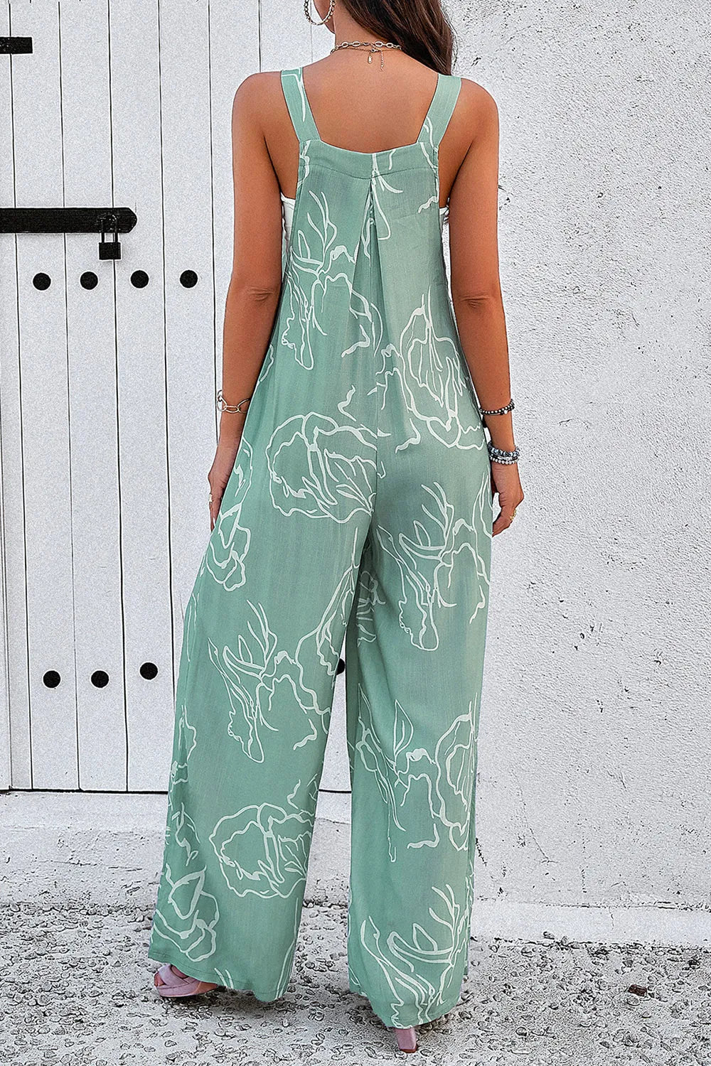 Devine Printed Wide Strap Jumpsuit with Pockets - Grace Beauty H&C