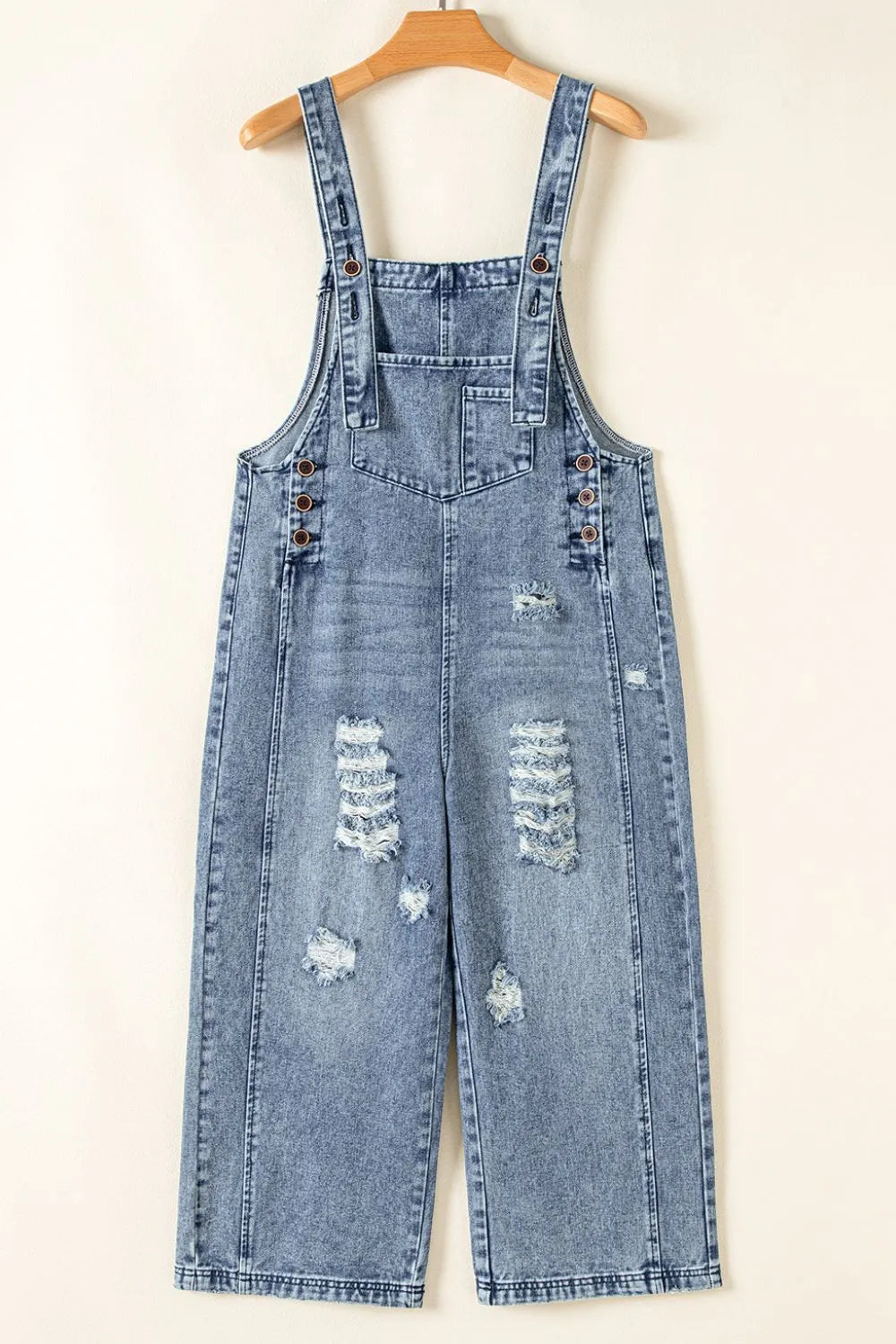 Distressed Denim Overalls – Wide Leg Bib Pocket Jumpsuit - Grace Beauty H&C