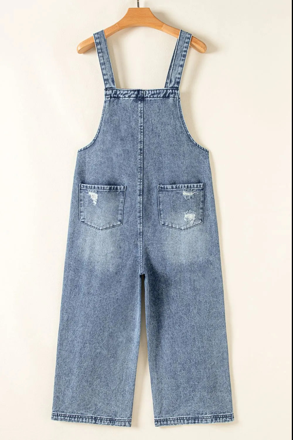 Distressed Denim Overalls – Wide Leg Bib Pocket Jumpsuit - Grace Beauty H&C