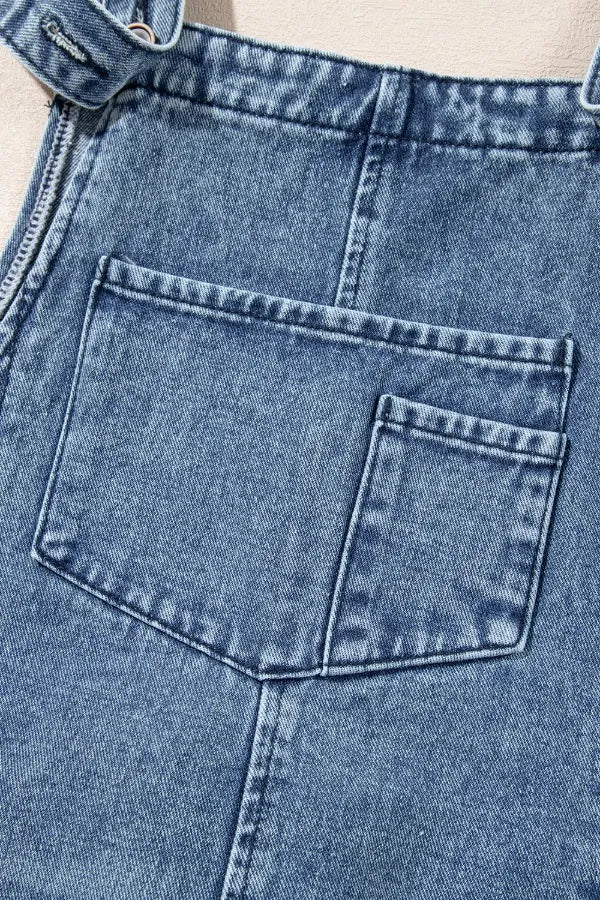 Distressed Denim Overalls – Wide Leg Bib Pocket Jumpsuit - Grace Beauty H&C
