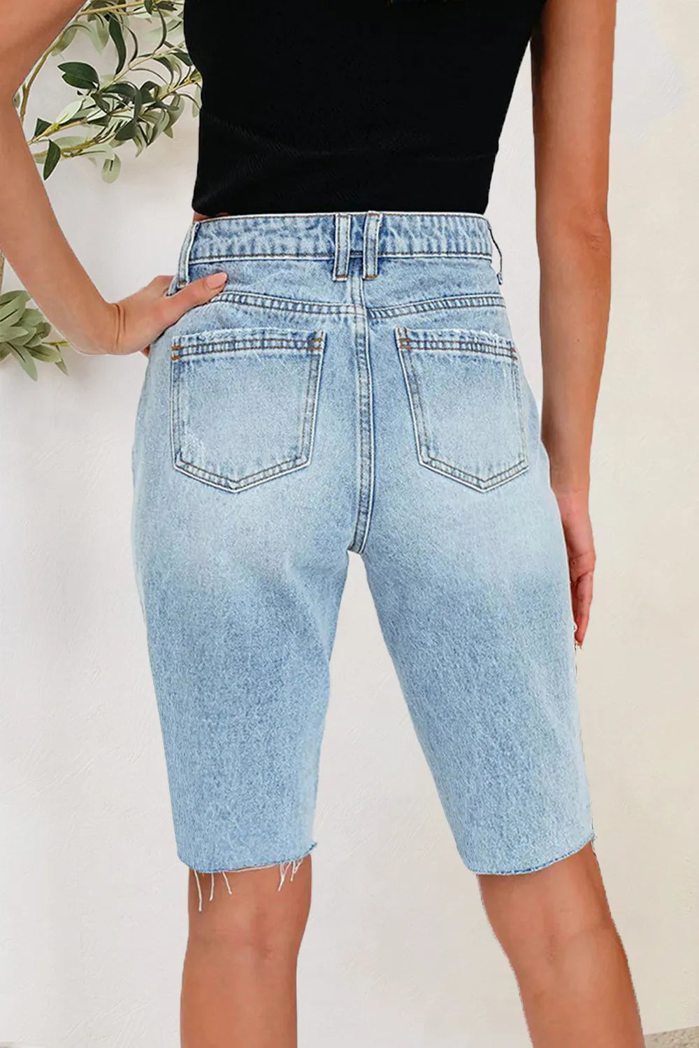 Distressed Pocketed Denim Shorts - Grace Beauty H&C