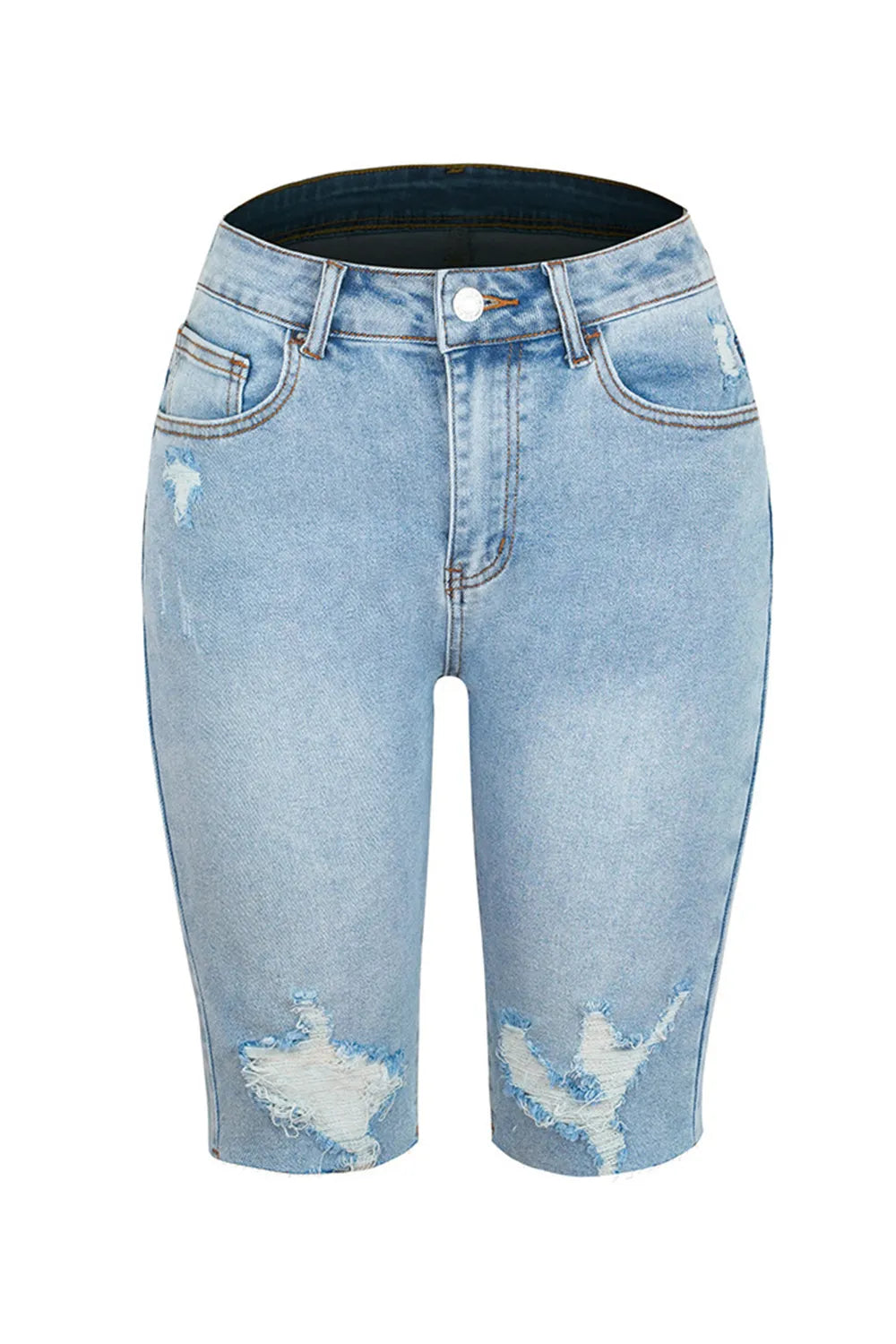 Distressed Pocketed Denim Shorts - Grace Beauty H&C
