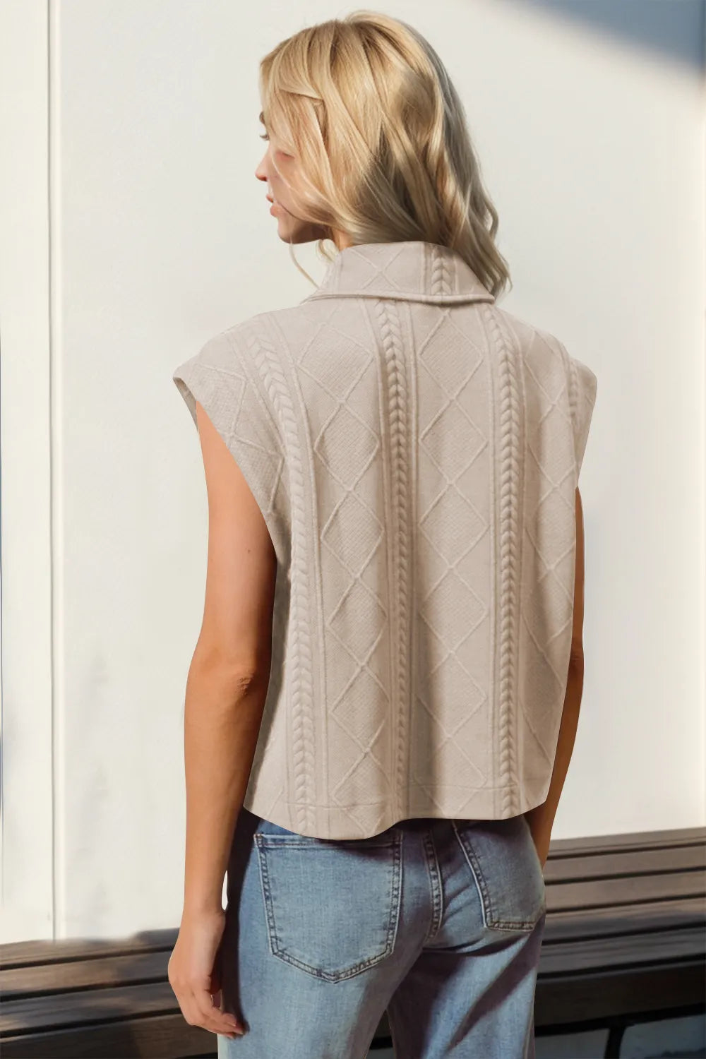Double Take Snap Down Texture Crop Vest - Grace Beauty H&C