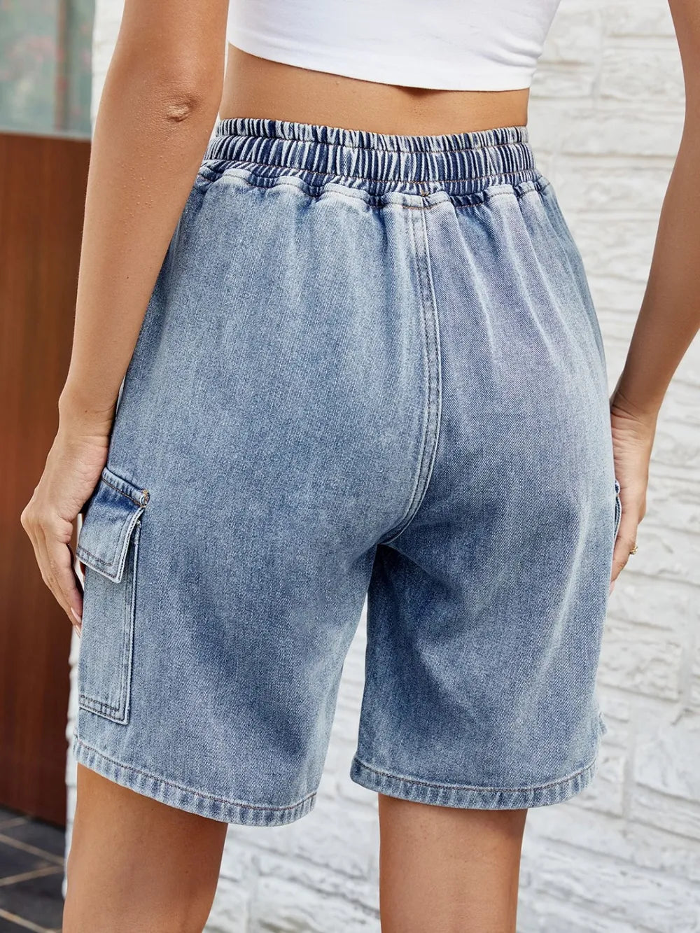 Drawstring Denim Shorts with Pockets - Grace Beauty H&C