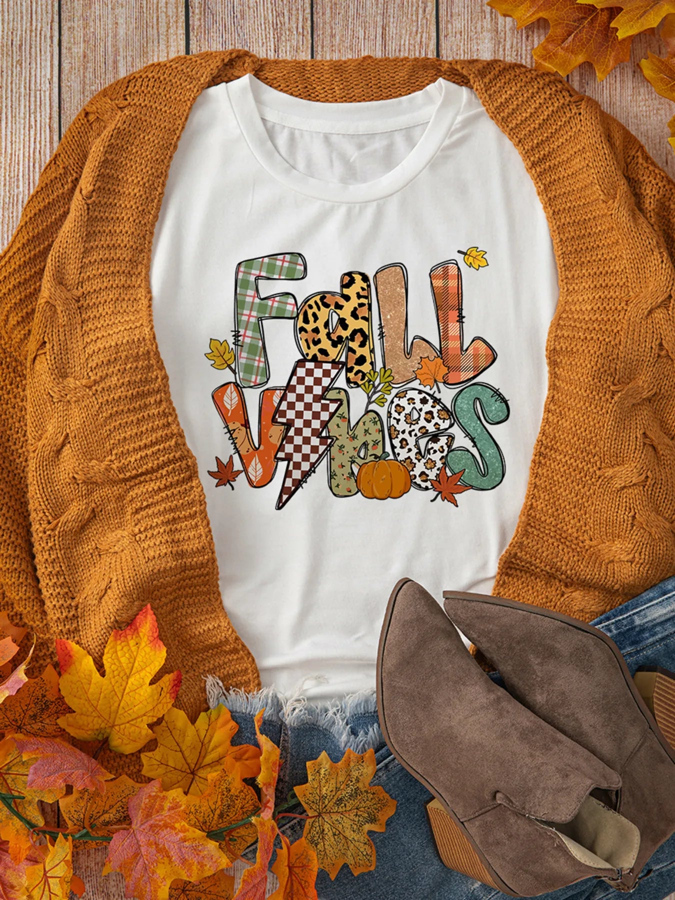 FALL VIBES Cotton Blend Casual T Shirt - Grace Beauty H&C