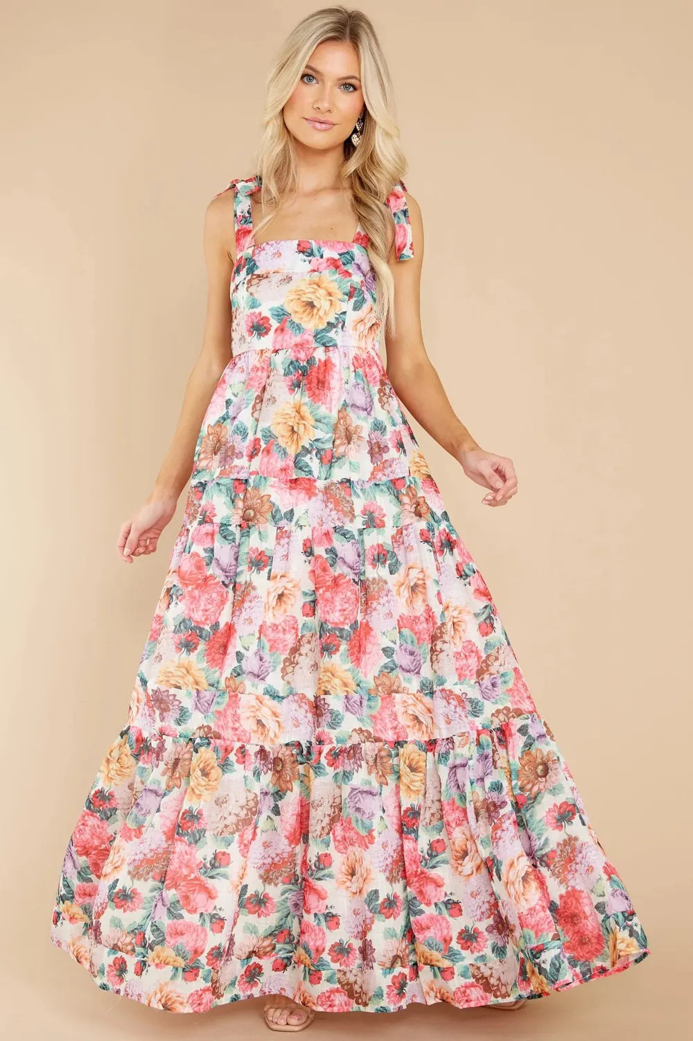 Floral Square Neck Wide Strap Maxi Dress - Grace Beauty H&C