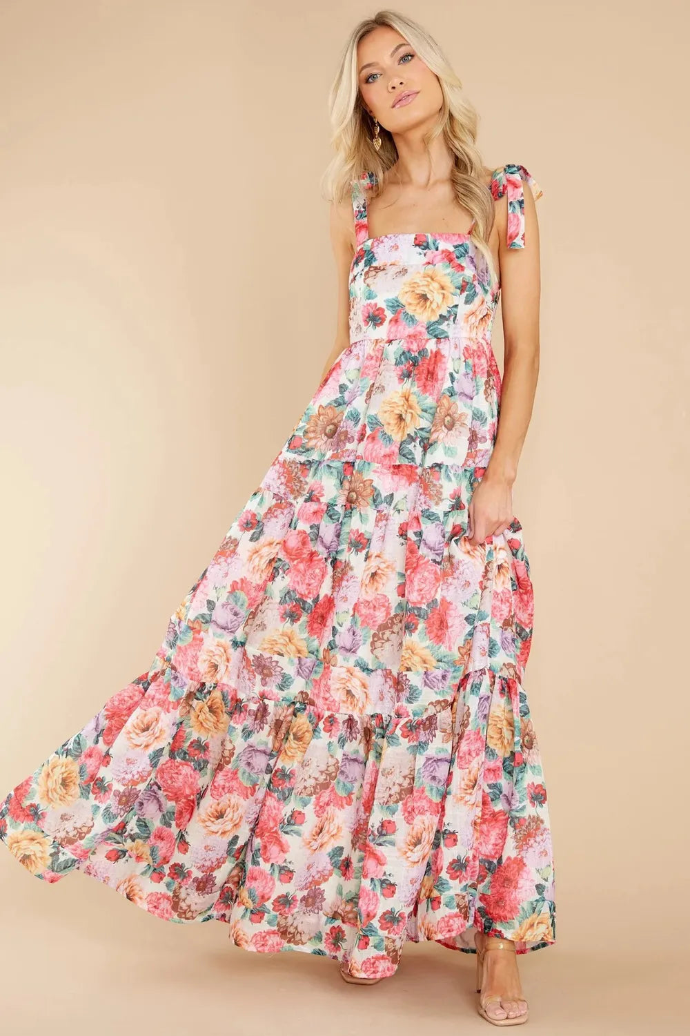 Floral Square Neck Wide Strap Maxi Dress - Grace Beauty H&C