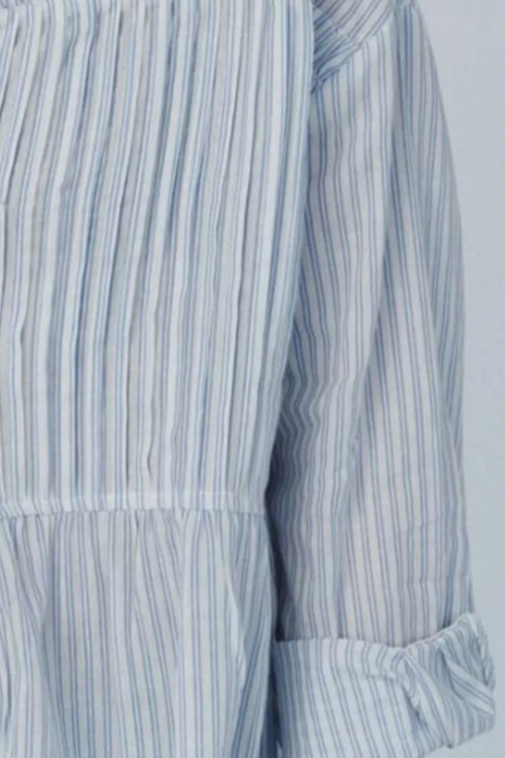 Frill Striped Collared Neck Long Sleeve Shirt - Grace Beauty H&C
