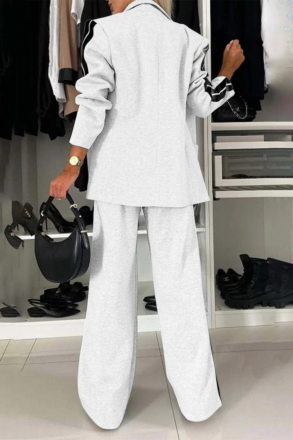 Full Size Two-Piece Pants Set – Contrast Lapel Collar Top & Matching Trousers - Grace Beauty H&C