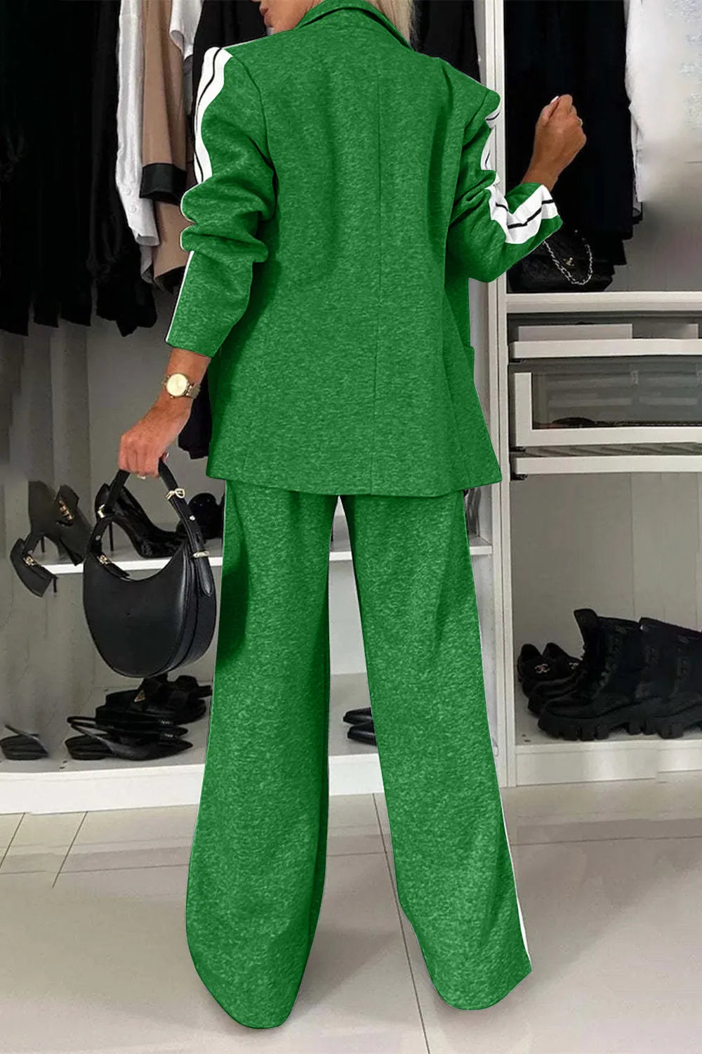 Full Size Two-Piece Pants Set – Contrast Lapel Collar Top & Matching Trousers - Grace Beauty H&C
