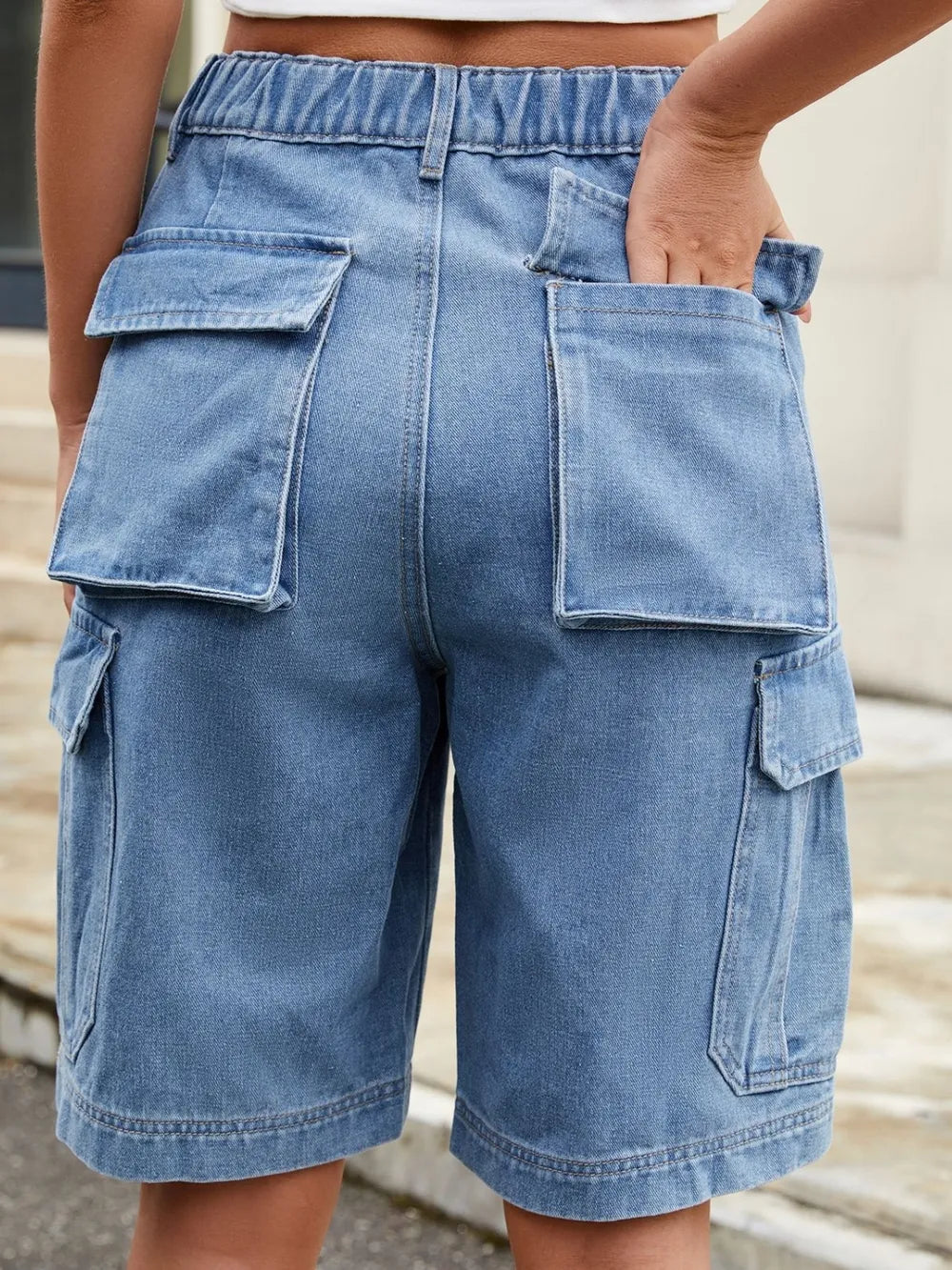 High Waist Denim Shorts with Pockets - Grace Beauty H&C