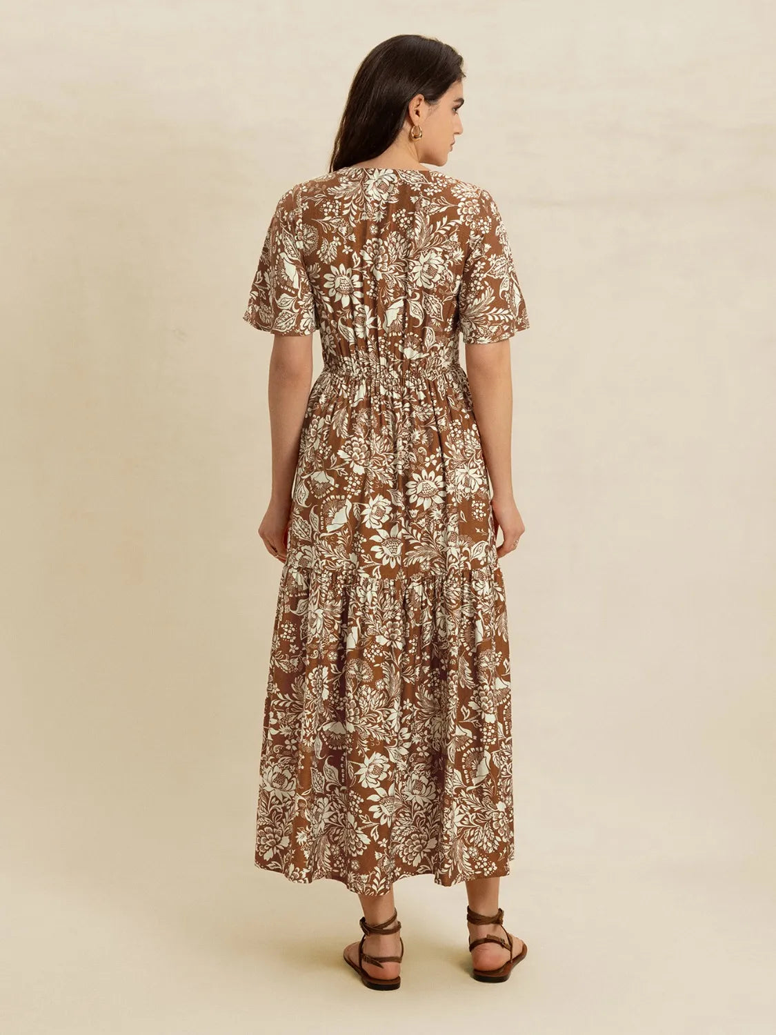 Lace Detail Printed Short Sleeve Midi Dress - Grace Beauty H&C