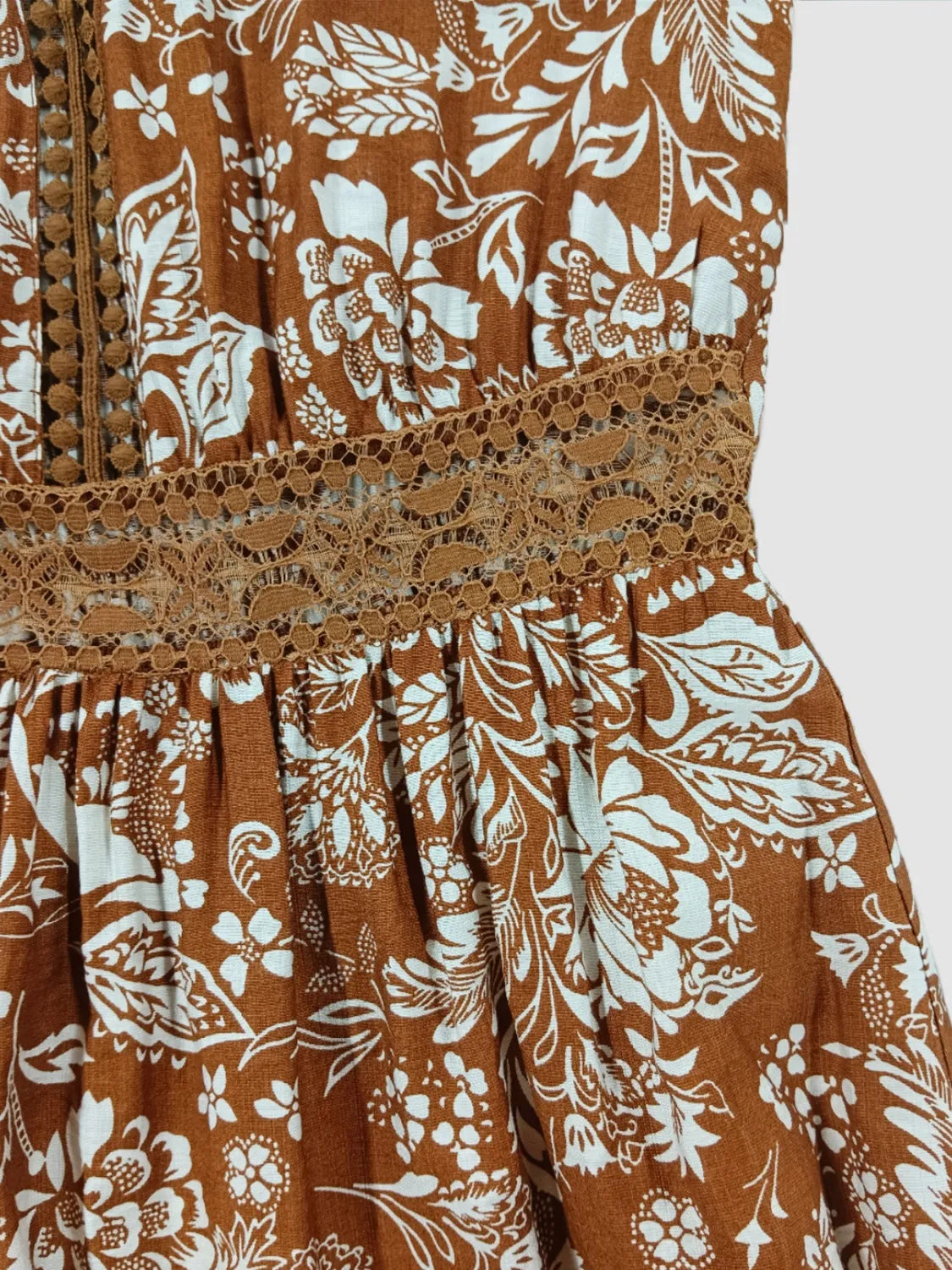 Lace Detail Printed Short Sleeve Midi Dress - Grace Beauty H&C