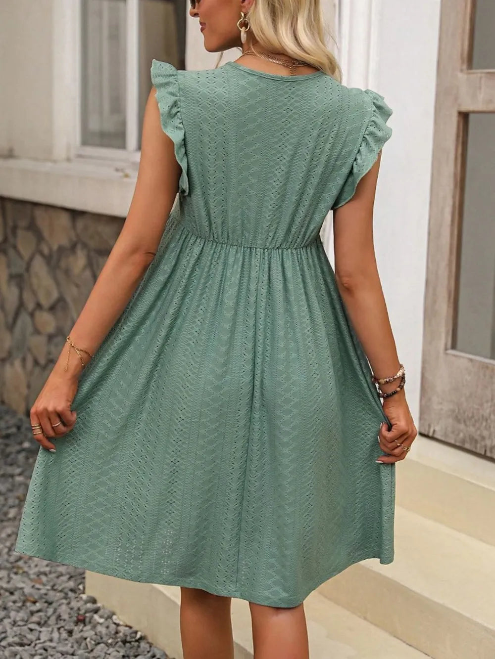 Lace Detail Ruffled Eyelet Mini Dress - Grace Beauty H&C