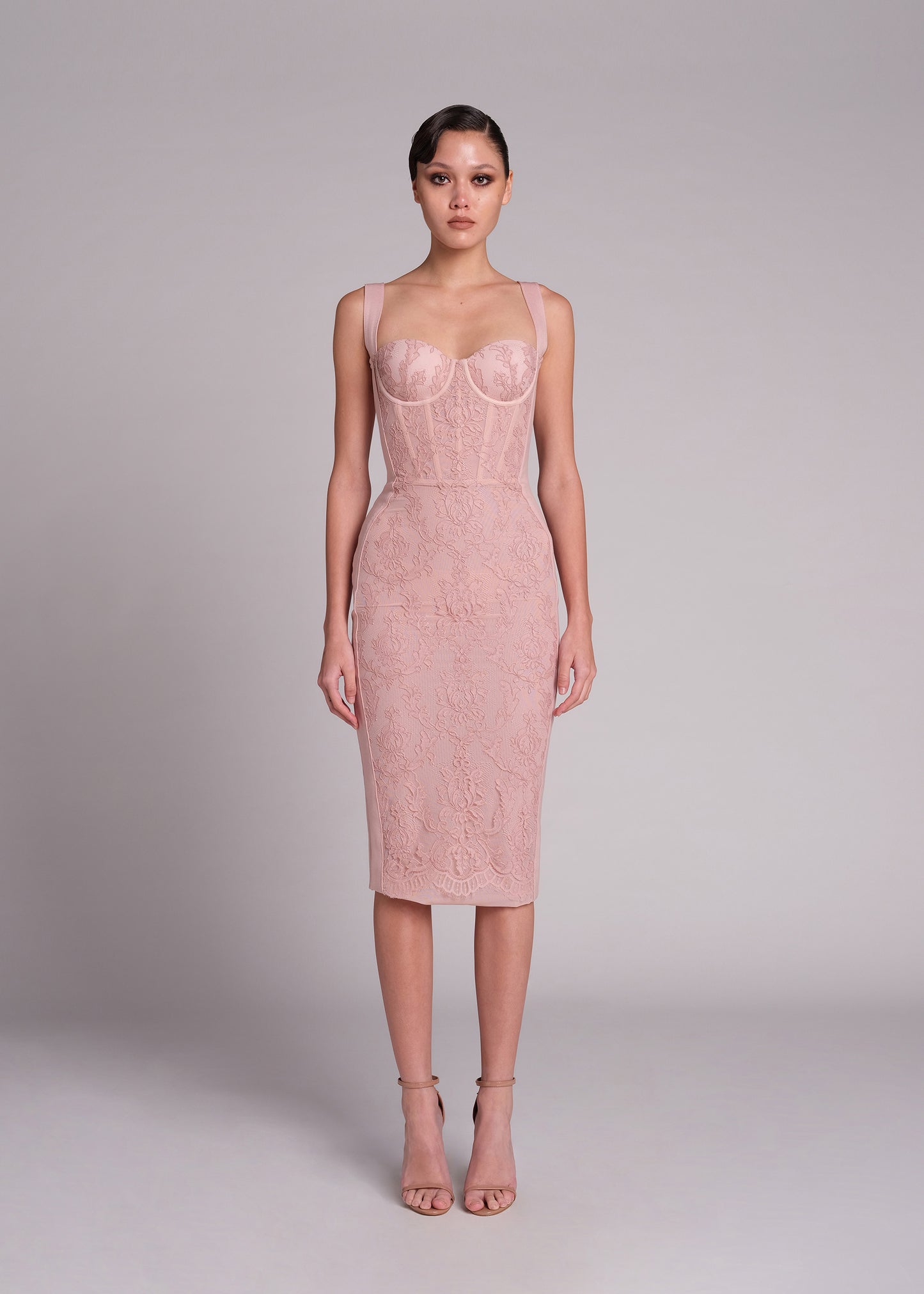 Lace Front Strap Bodycon Midi Dress – Business Chic Elegance - Grace Beauty H&C