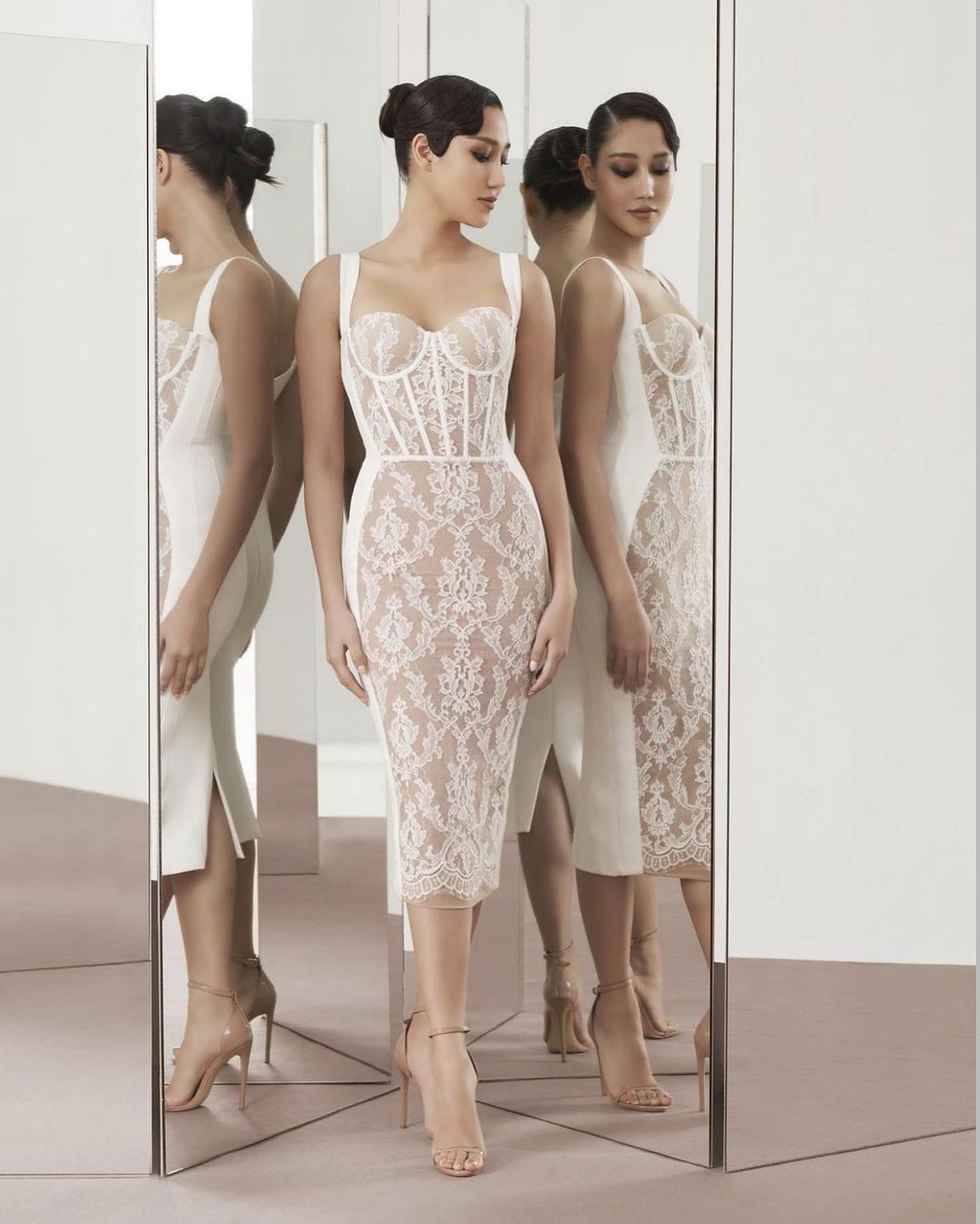 Lace Front Strap Bodycon Midi Dress – Business Chic Elegance - Grace Beauty H&C