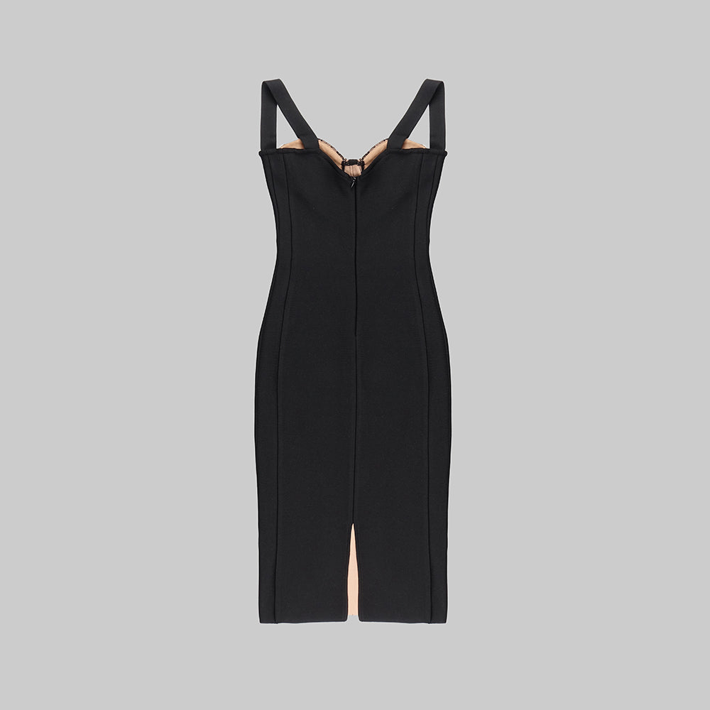 Lace Front Strap Bodycon Midi Dress – Business Chic Elegance - Grace Beauty H&C