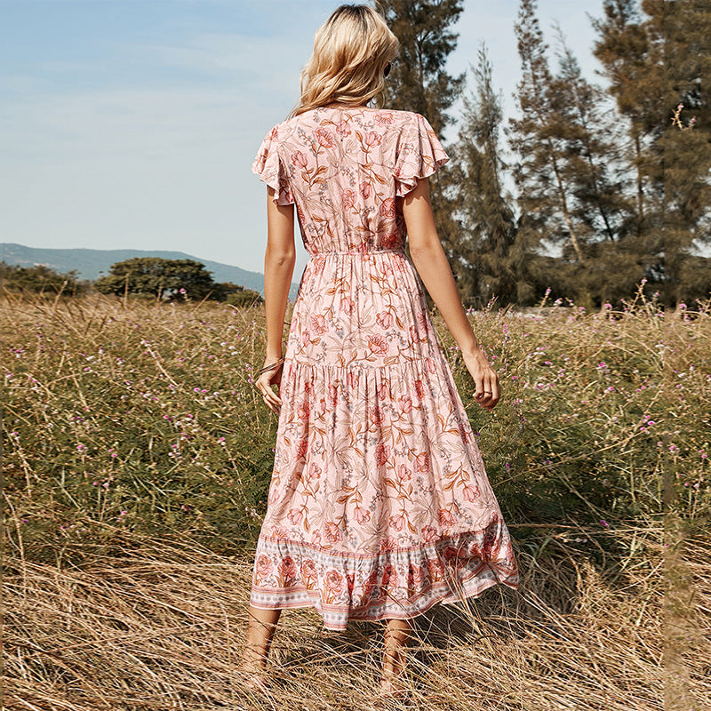 Lotus leaf printed women's dress - Grace Beauty H&C