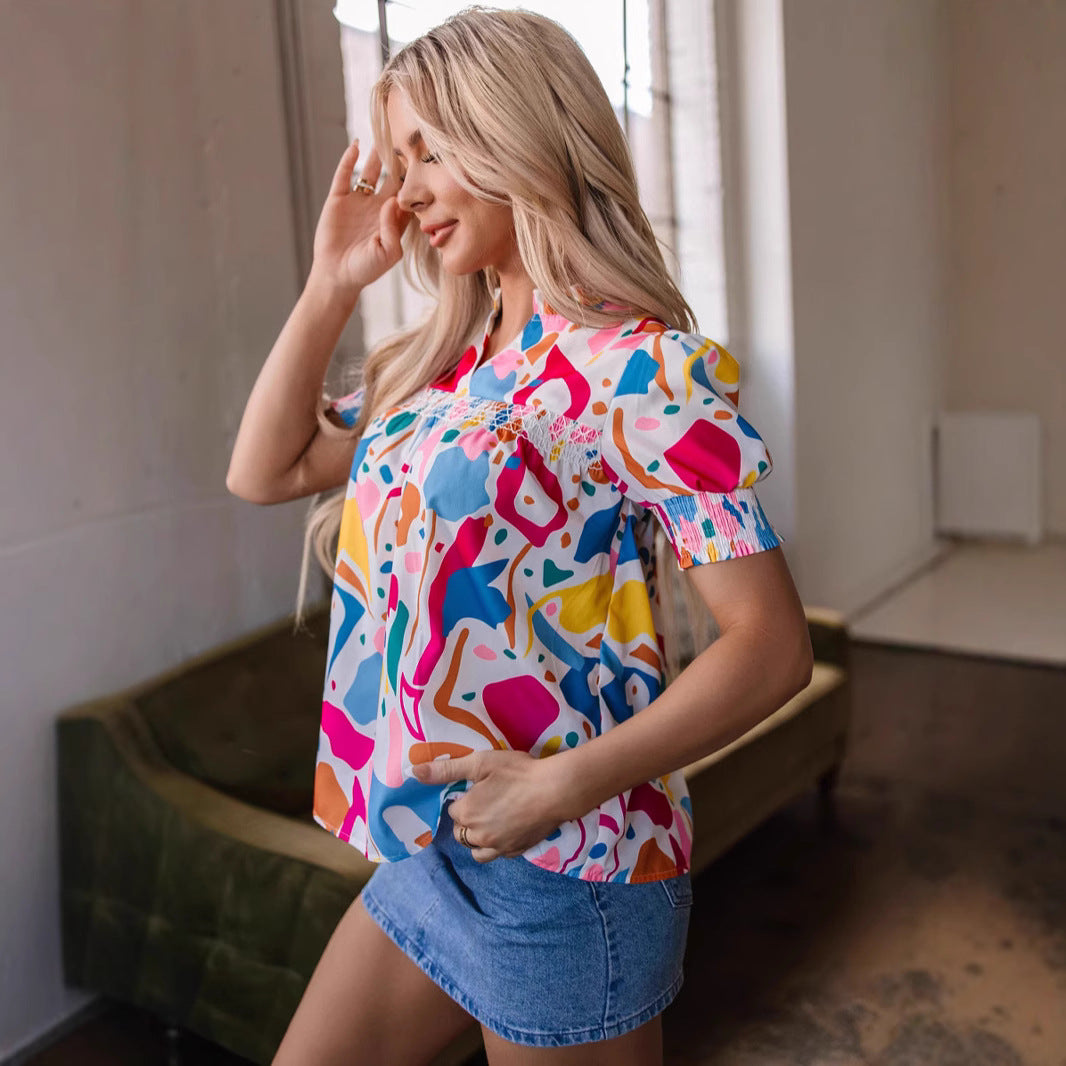 Women's Simple V-neck PO'MY Western Style Shirt - Grace Beauty H&C