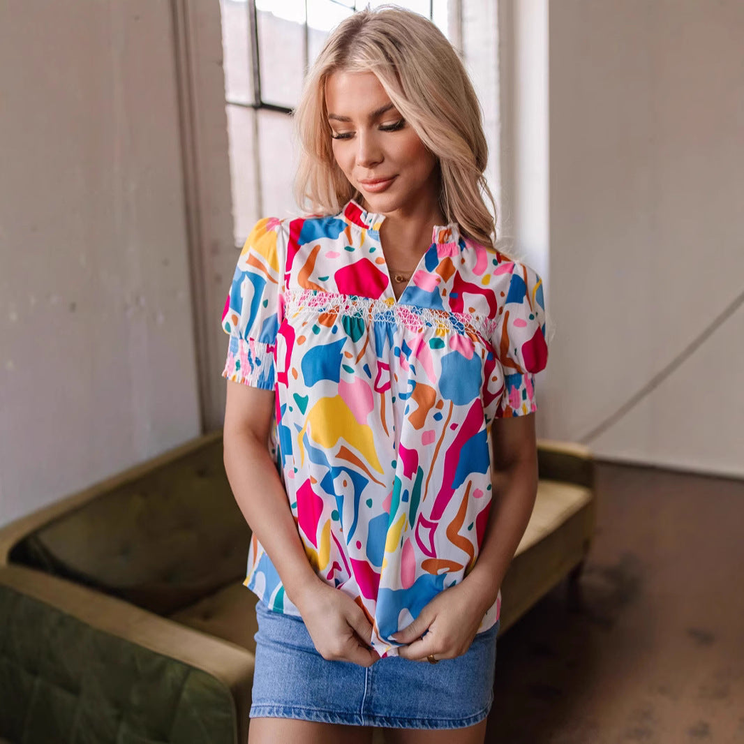Women's Simple V-neck PO'MY Western Style Shirt - Grace Beauty H&C