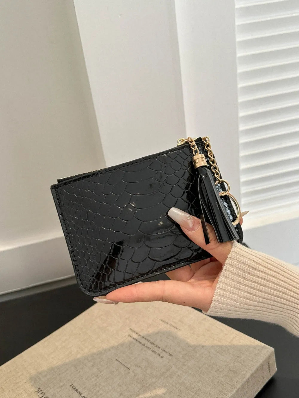 PU Leather Tassel Trim Card Case – Chic Wallet for Cards & Cash - Grace Beauty H&C