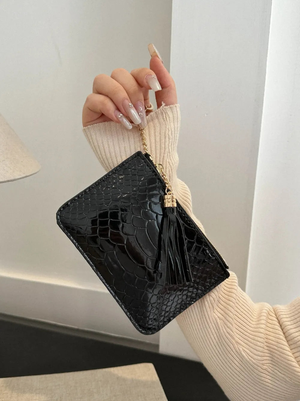 PU Leather Tassel Trim Card Case – Chic Wallet for Cards & Cash - Grace Beauty H&C