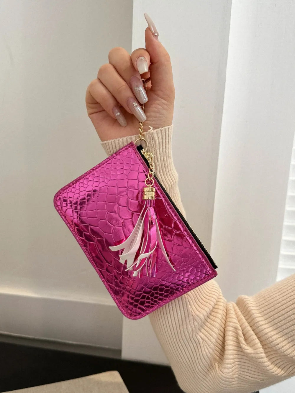PU Leather Tassel Trim Card Case – Chic Wallet for Cards & Cash - Grace Beauty H&C