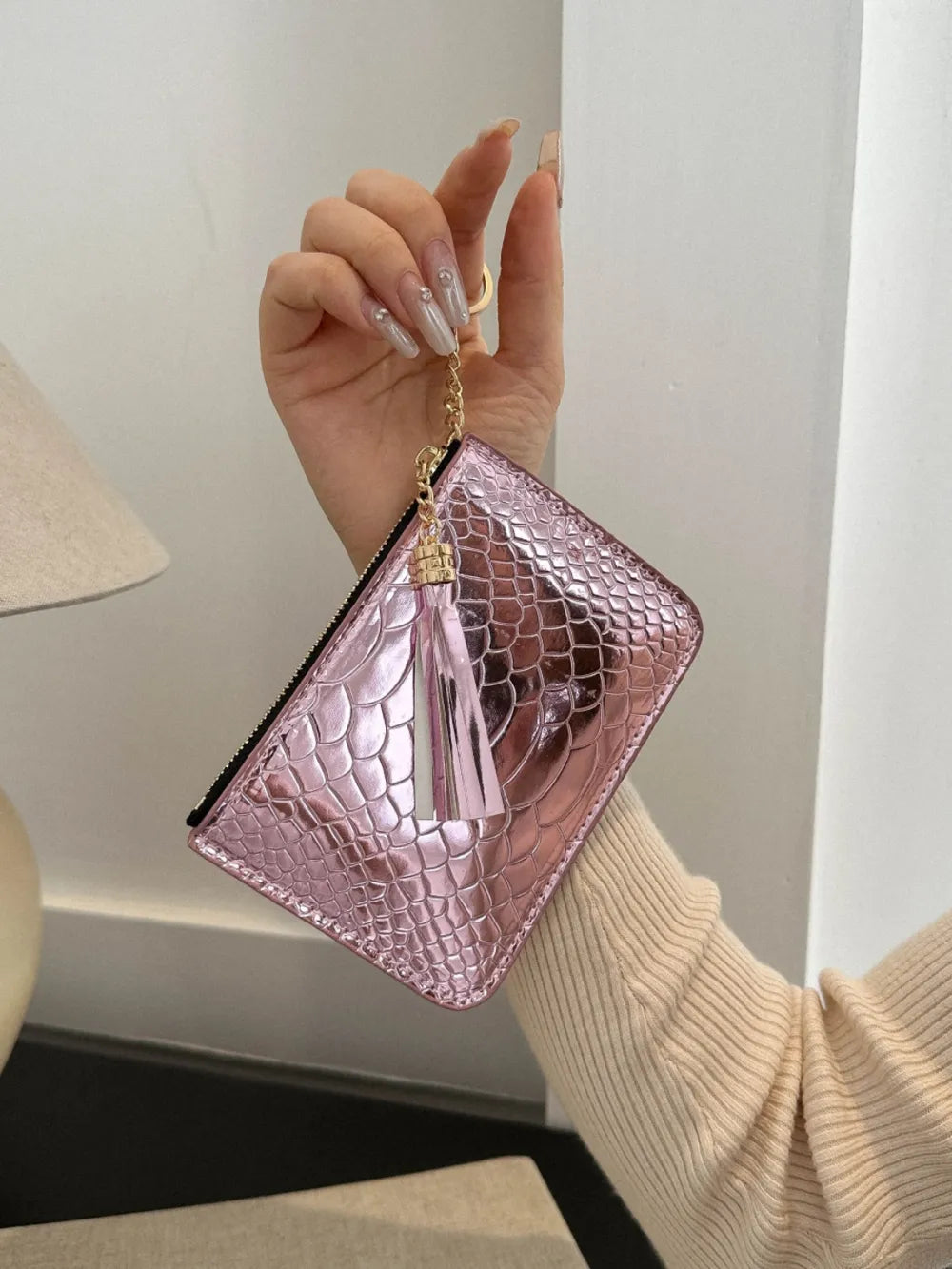 PU Leather Tassel Trim Card Case – Chic Wallet for Cards & Cash - Grace Beauty H&C