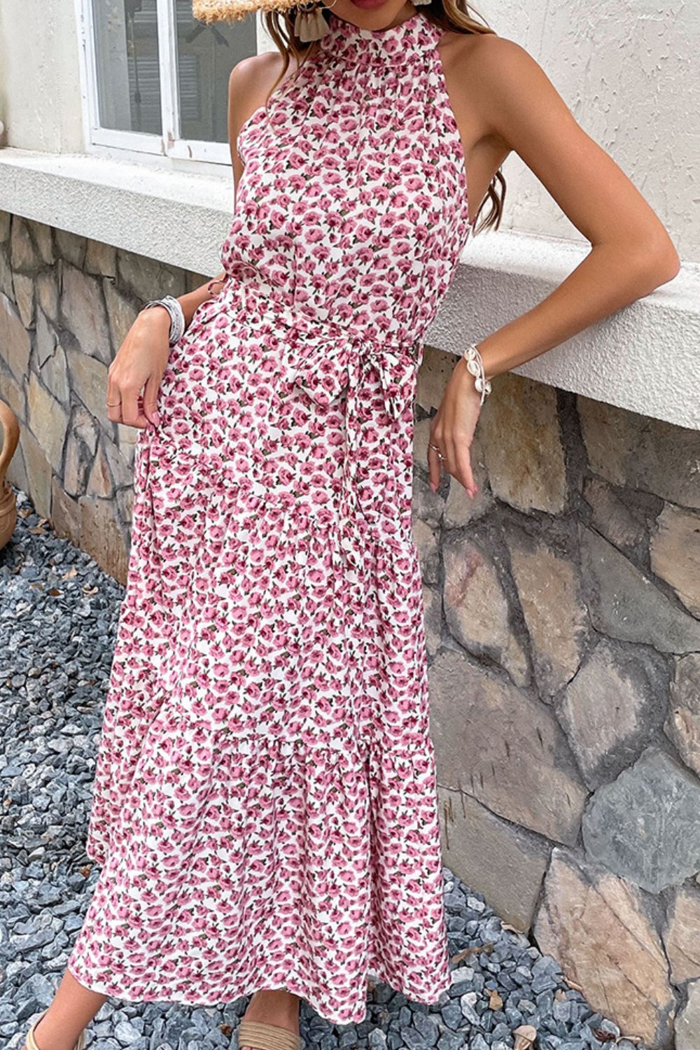 Perfee Floral Tie-Waist Tiered Dress - Grace Beauty H&C