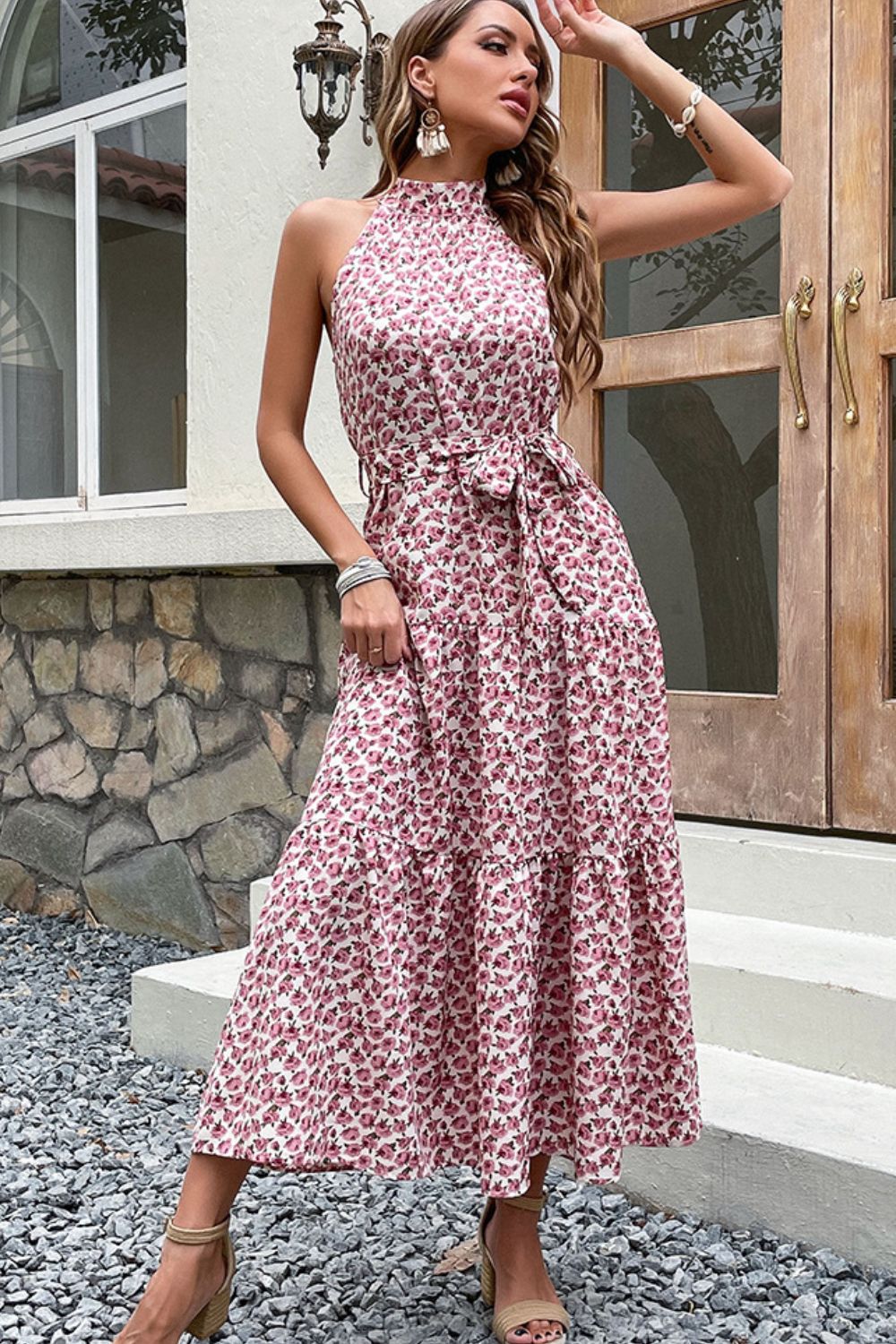 Perfee Floral Tie-Waist Tiered Dress - Grace Beauty H&C
