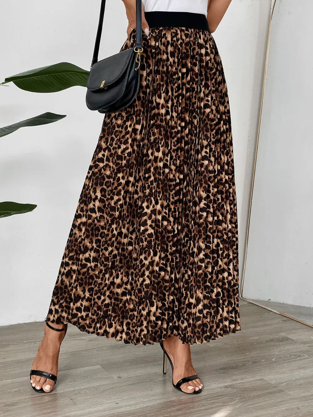 Perfee Pleated Leopard Maxi Skirt - Grace Beauty H&C