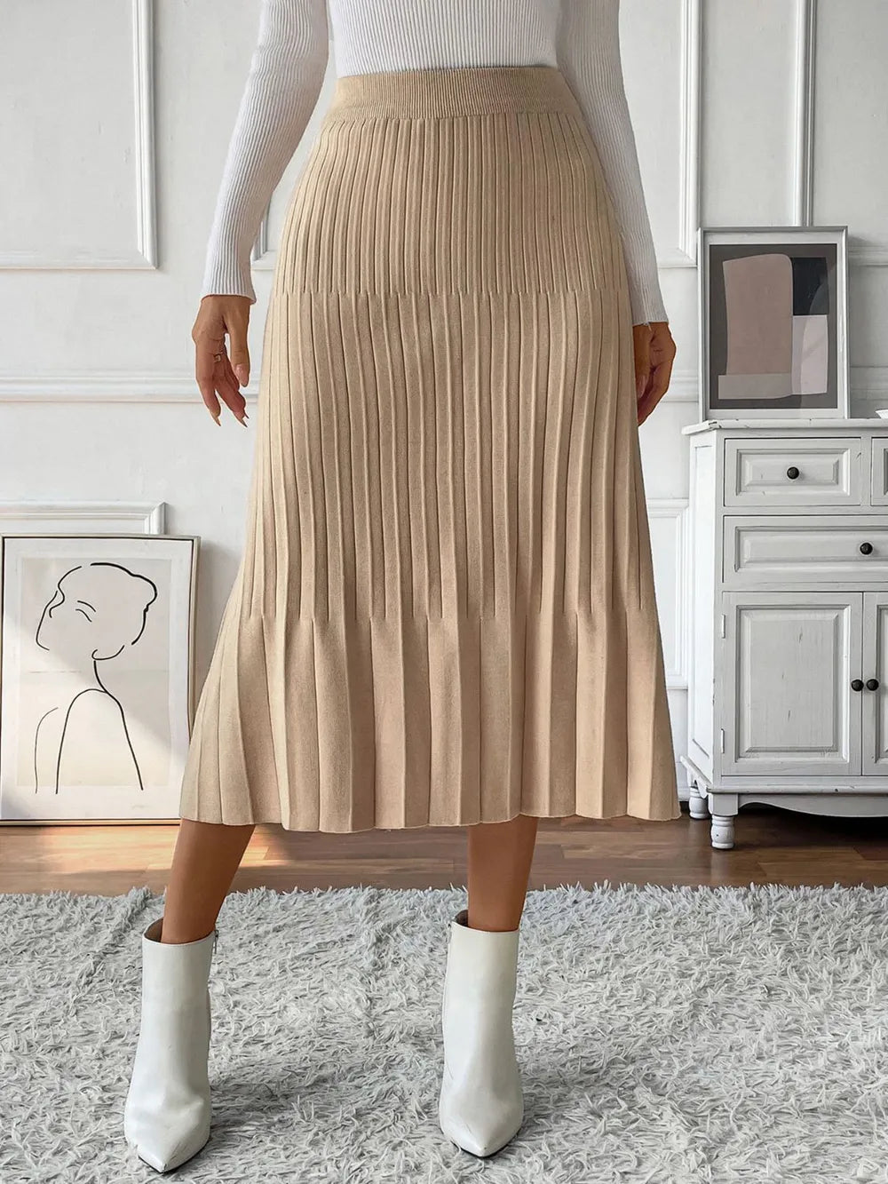 Perfee Pleated Midi Sweater Skirt - Grace Beauty H&C