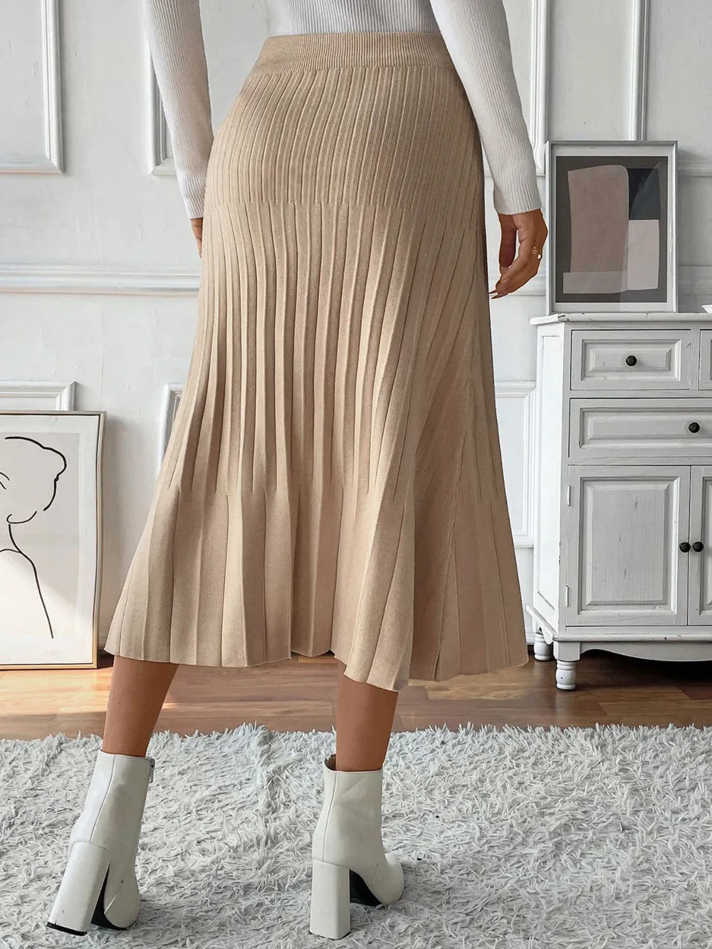 Perfee Pleated Midi Sweater Skirt - Grace Beauty H&C