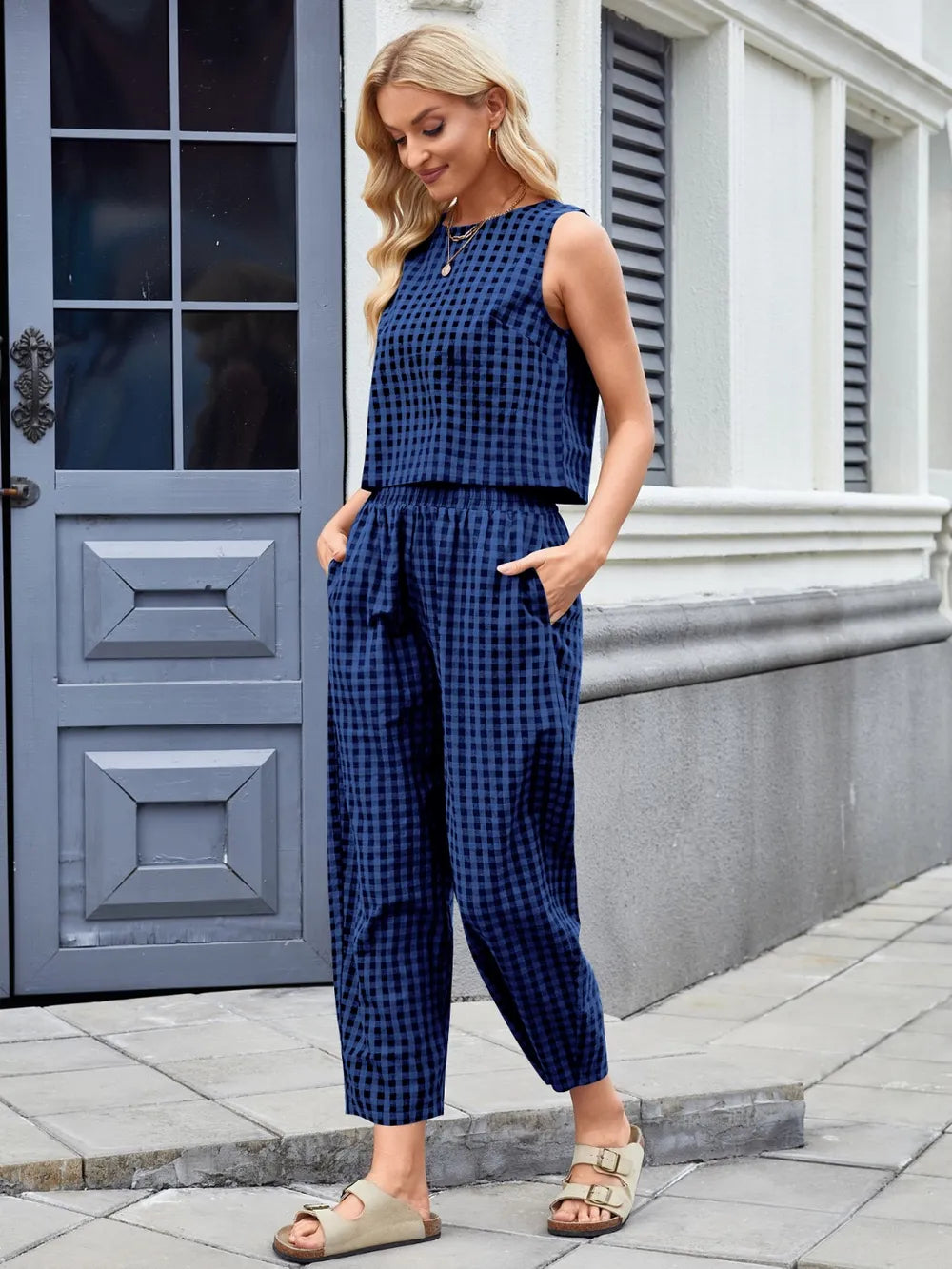 Plaid Sleeveless Top and Pants Set - Grace Beauty H&C