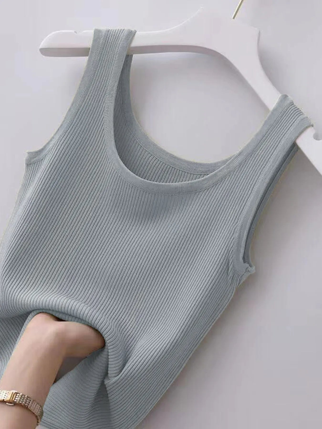 Plus Size Ribbed Knit Scoop Neck Tank Top - Grace Beauty H&C