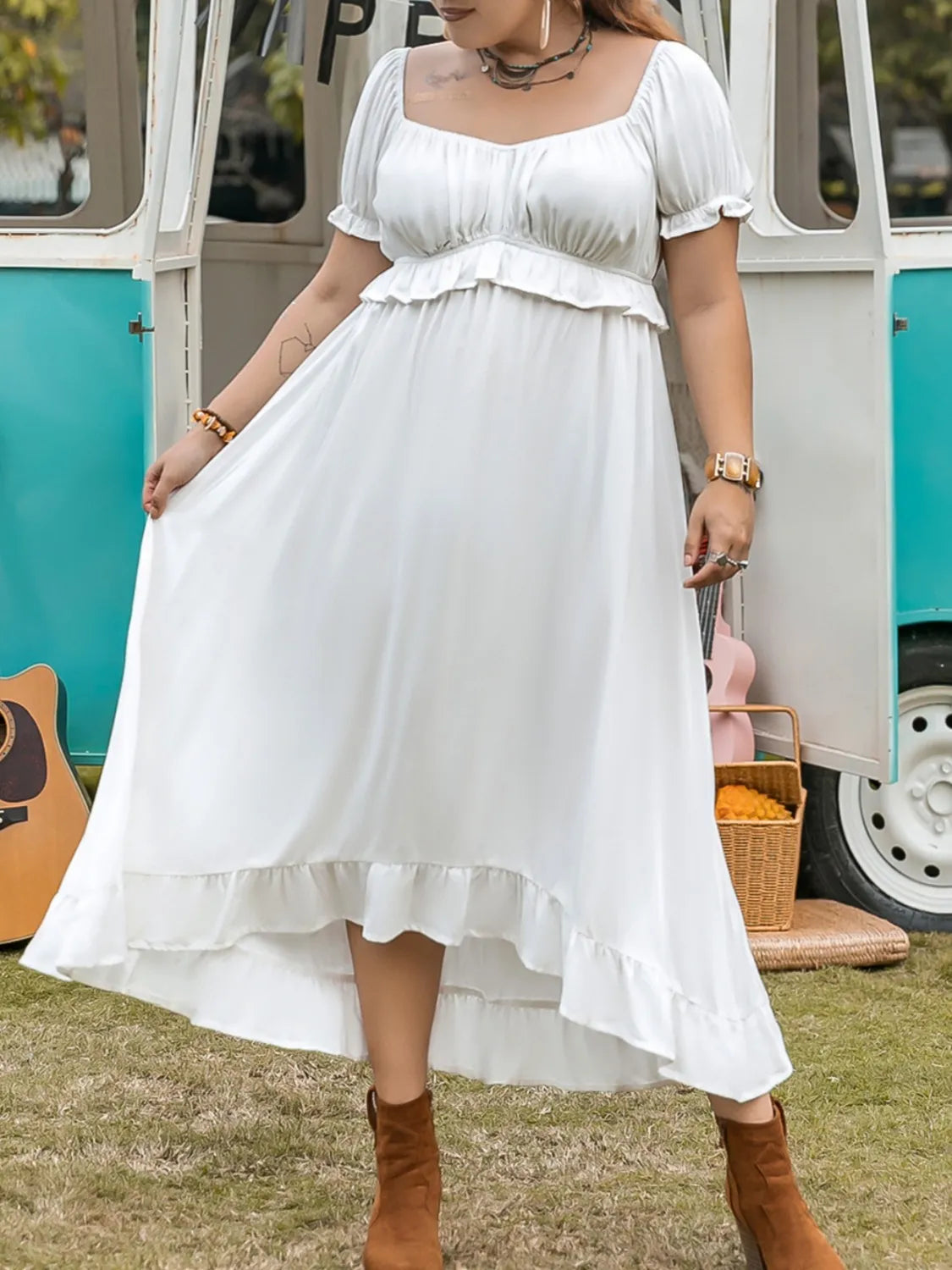 Plus Size Ruffled Hem Off-Shoulder Dress - Grace Beauty H&C