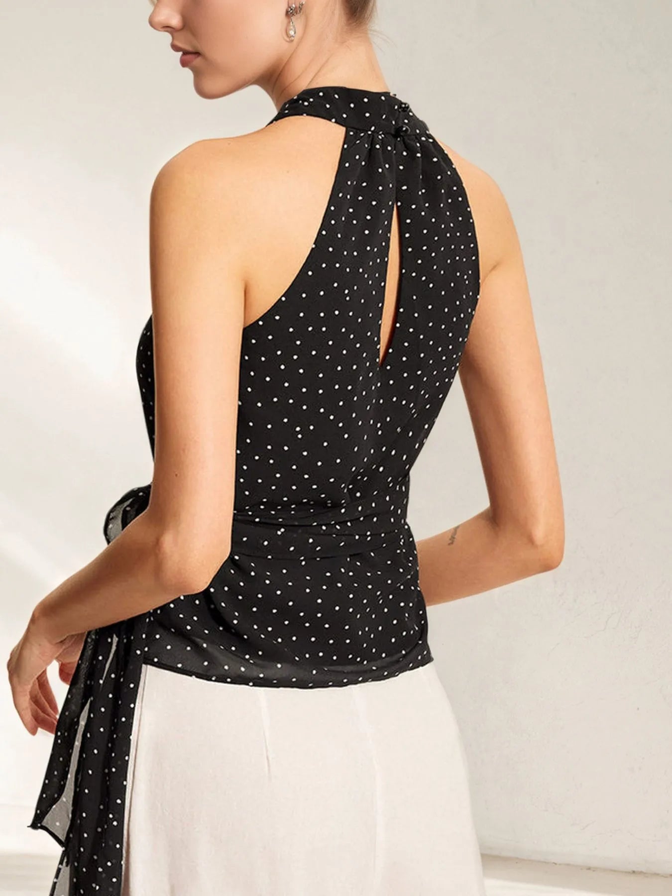 Polka Dot Halter Wrap Cami Top - Grace Beauty H&C
