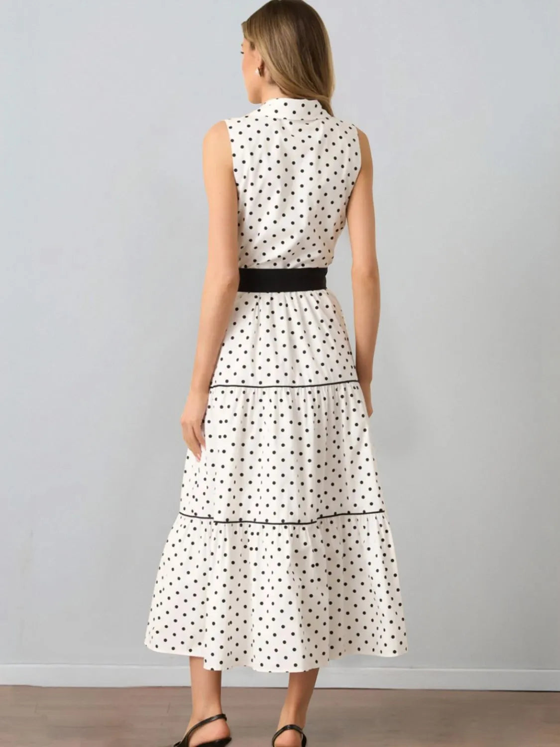 Polka Dot Sleeveless Midi Shirt Dress - Grace Beauty H&C
