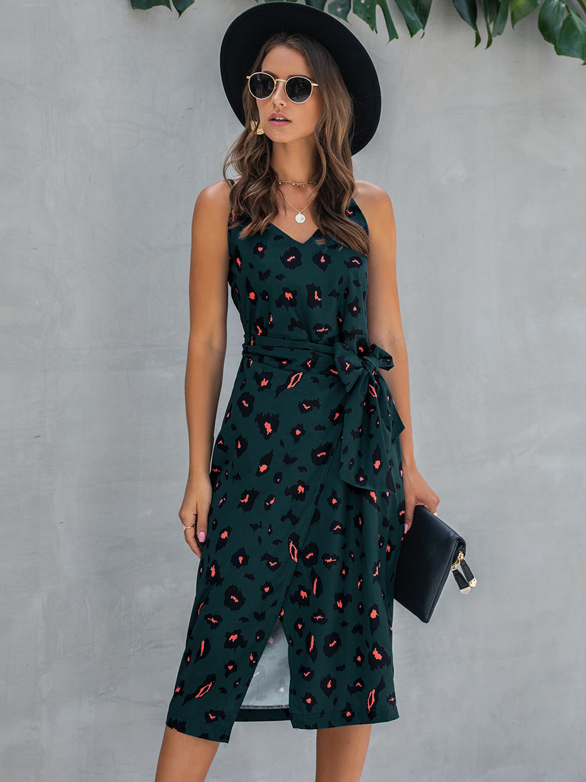 Printed Tie-Waist Spaghetti Strap Dress – Casual Summer Midi - Grace Beauty H&C