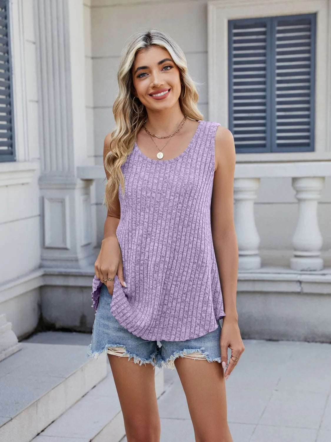 Ribbed Round Neck Tank - Grace Beauty H&C