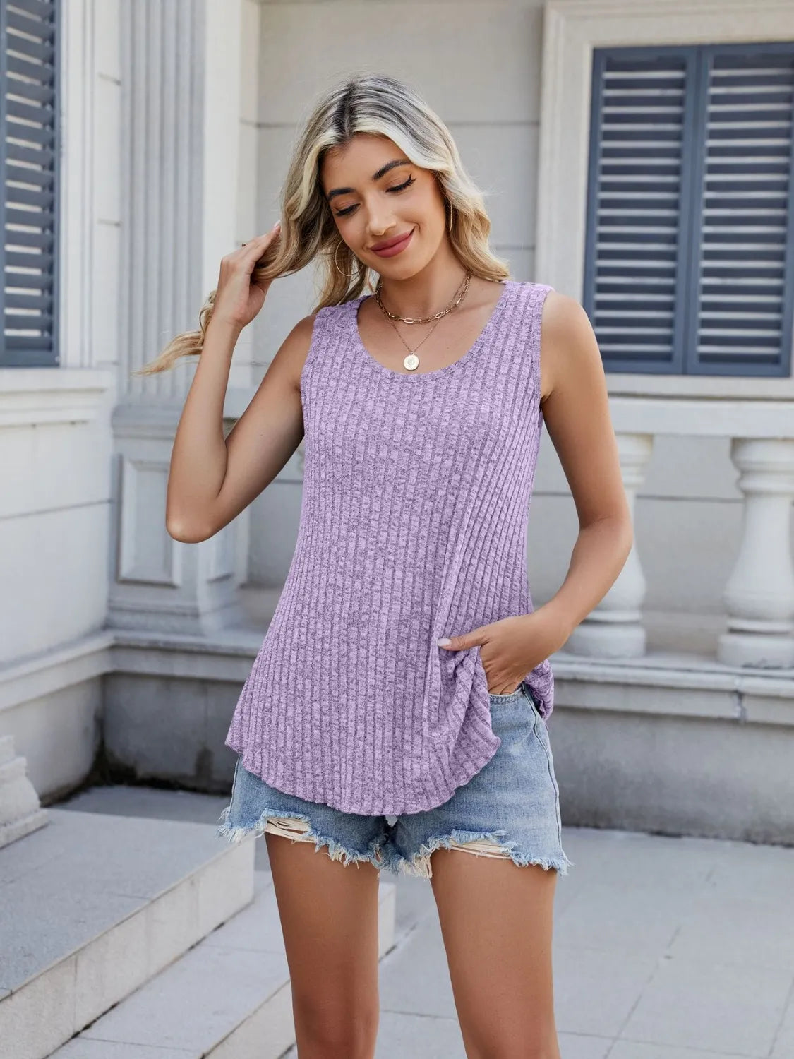 Ribbed Round Neck Tank - Grace Beauty H&C