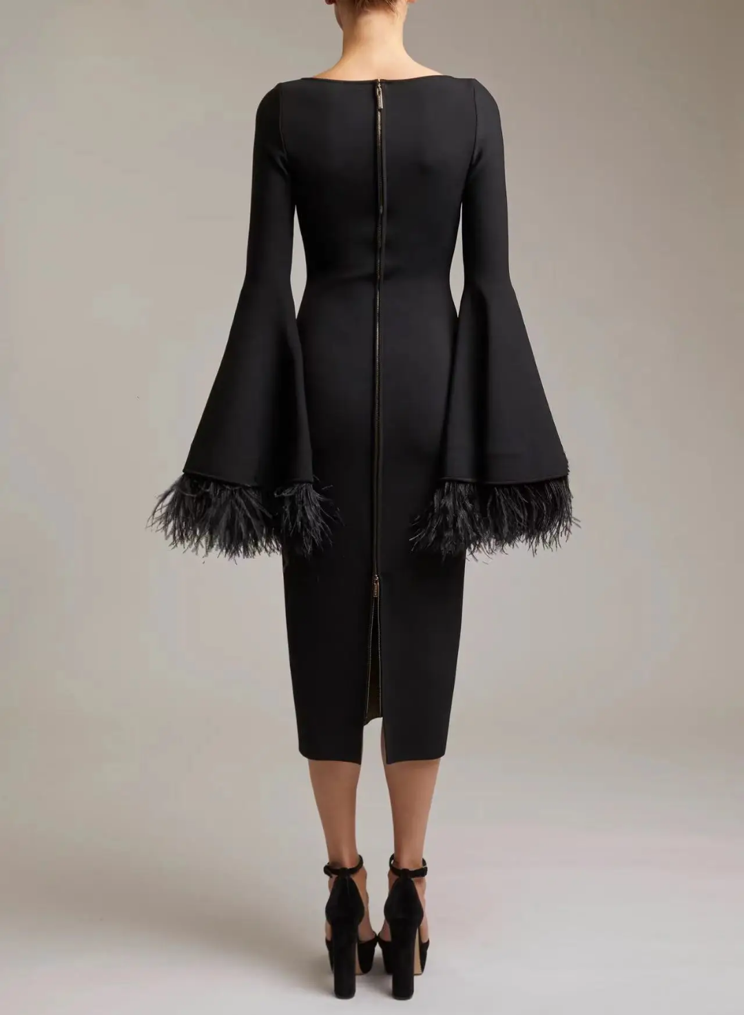 Round Neck Feather Detail Bandage Dress - Grace Beauty H&C