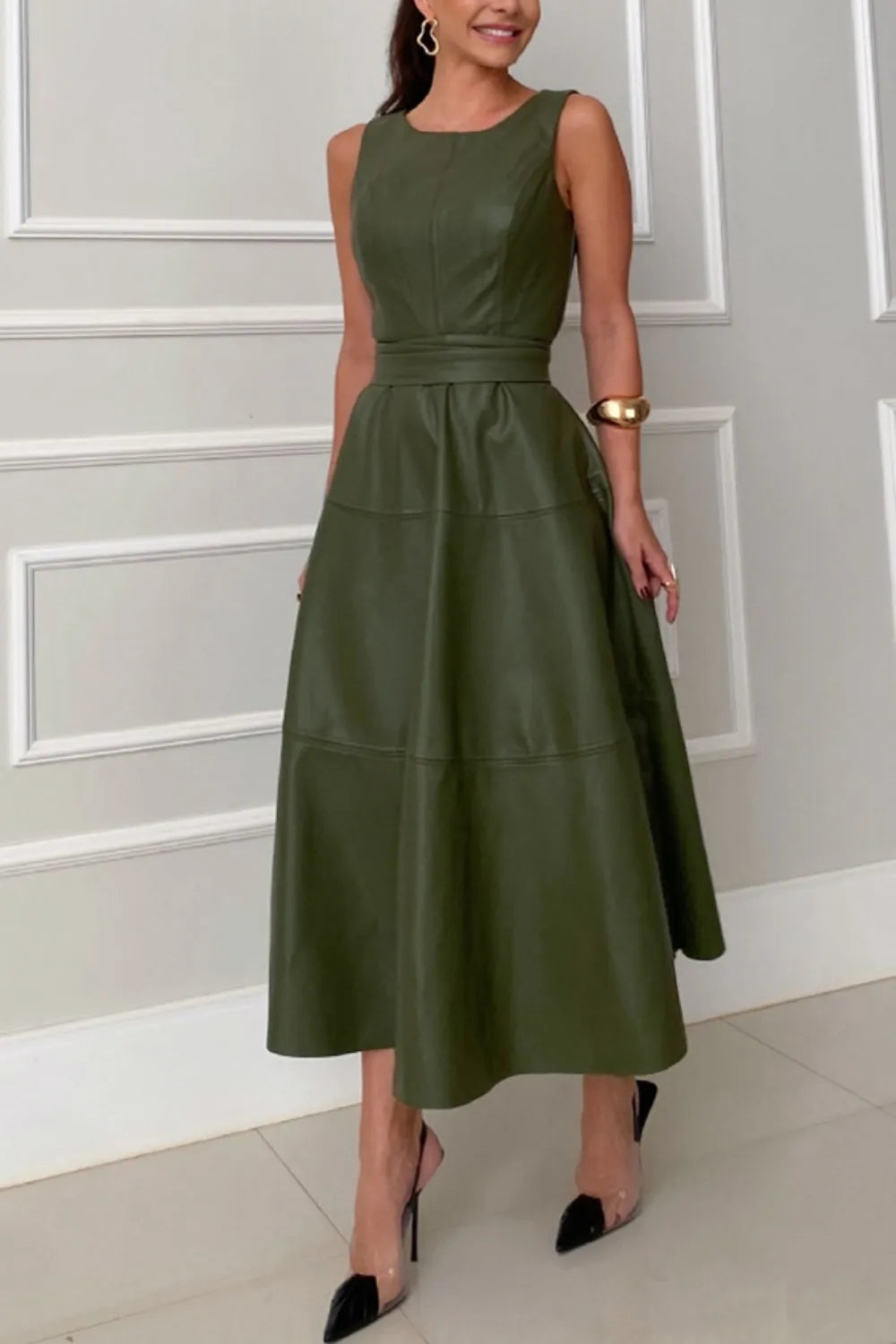Round Neck Sleeveless Midi Dress - Grace Beauty H&C