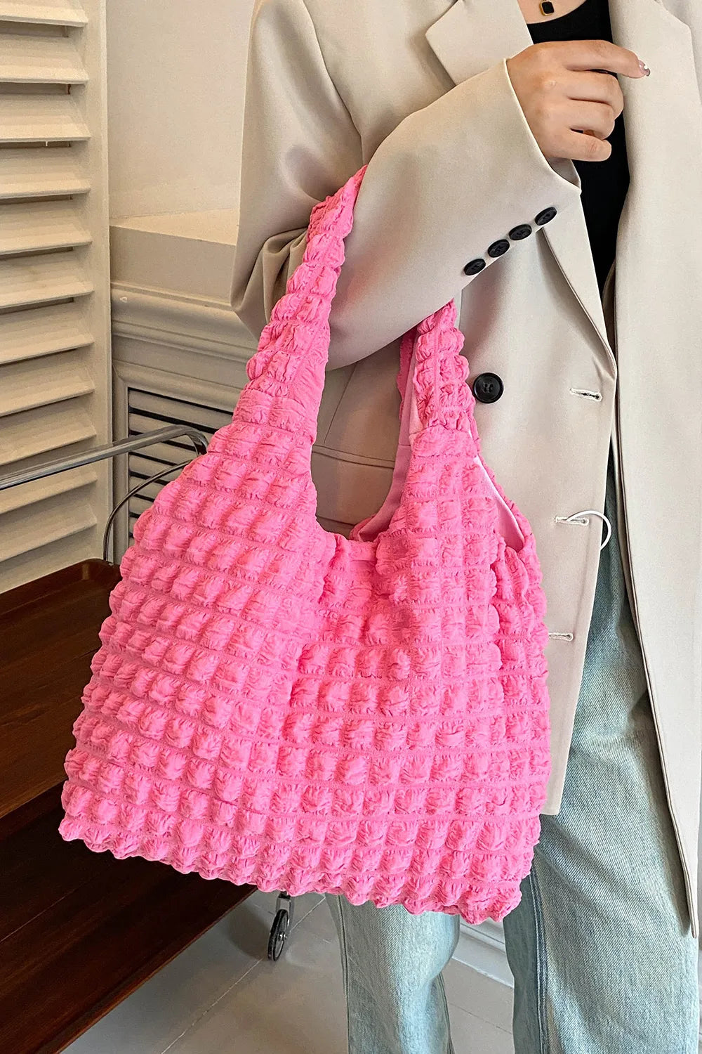 Ruched Polyester Large Handbag – Spacious Everyday Tote - Grace Beauty H&C