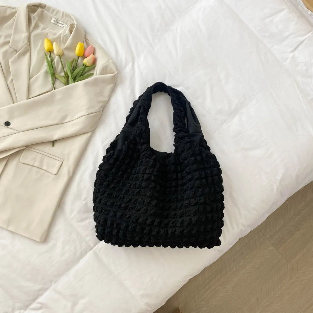 Ruched Polyester Large Handbag – Stylish Everyday Tote - Grace Beauty H&C