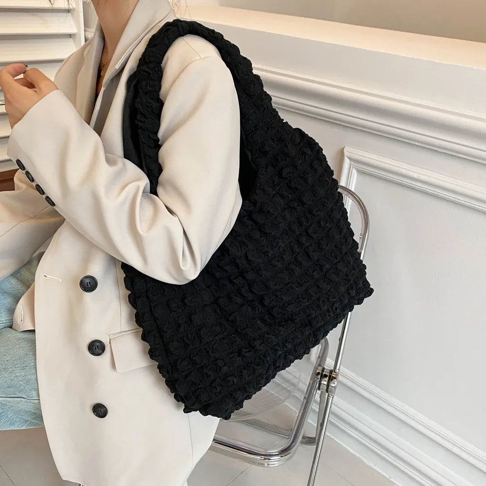 Ruched Polyester Large Handbag – Stylish Everyday Tote - Grace Beauty H&C