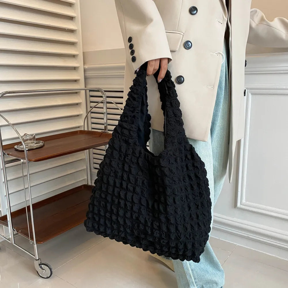 Ruched Polyester Large Handbag – Stylish Everyday Tote - Grace Beauty H&C