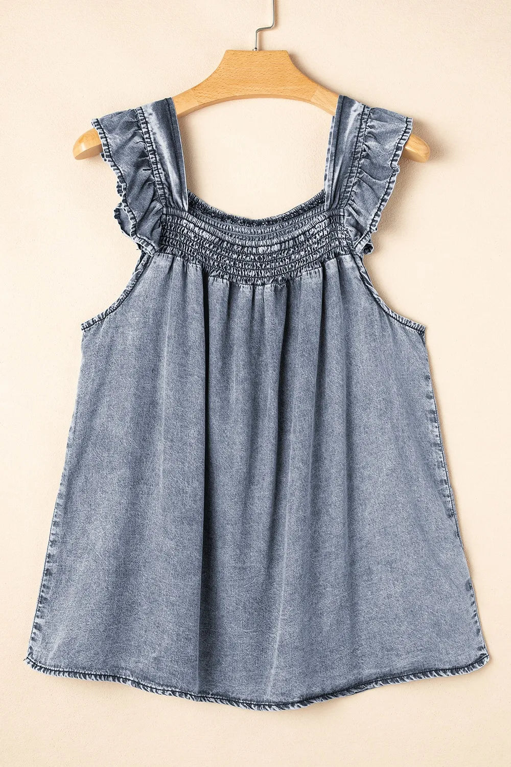 Ruffled Shirred Denim Top - Grace Beauty H&C